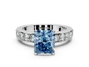 Solitaire Engagement Ring Setting for Fancy Blue Radiant Cut Center with Channel-Set Accents and Prong Head in Platinum