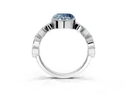 Milgrain Bezel Engagement Ring Setting for Fancy Blue Heart-Shaped Center with Marquise Stations and Bezel Head in Sterling Silver