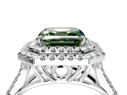 Double Halo Engagement Ring Setting for Fancy Green Asscher Cut Center with Narrow Pave Split Shank and Prong Head in White Gold