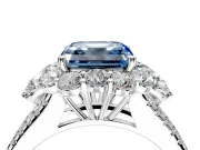 Halo Engagement Ring Setting for Fancy Blue Asscher Cut Center with Two-Strand Split Shank and Prong Head in Platinum