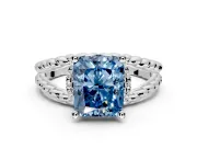 Halo Engagement Ring Setting for Fancy Blue Radiant Cut Center with Rope Twist Split Shank and Prong Head in White Gold