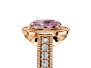Milgrain Halo Engagement Ring Setting for Fancy Pink Oval Center with Pave Band and Prong Head in Rose Gold