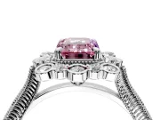 Milgrain Halo Engagement Ring Setting for Fancy Pink Emerald Cut Center with Bezel Point Accents and Prong Head in White Gold