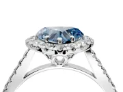 Halo Engagement Ring Setting for Fancy Blue Heart-Shaped Center with Raised Halo, Pave Band and Prong Head in Sterling Silver
