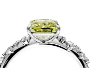 Cluster Engagement Ring Setting for Fancy Yellow Radiant Cut Center with Round Cut Accent Band and Prong Head in Sterling Silver