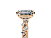 Cluster Engagement Ring Setting for Emerald Cut Center with Round Cut Accent Band and Prong Head in Rose Gold