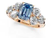 Cluster Engagement Ring Setting for Fancy Blue Emerald Cut Center with Round Cut Accent Frame and Prong Head in Rose Gold