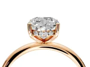 Hidden Halo Engagement Ring Setting for Cushion Cut Center with Thin Round-Wire Band and Prong Head in Rose Gold
