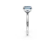 Low-Set Solitaire Engagement Ring Setting for Fancy Blue Asscher Cut Center with Thin Plain Band and Prong Head in White Gold