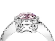 Accent Halo Engagement Ring Setting for Fancy Pink Oval Center with Full-Length Pave Band and Prong Head in Platinum