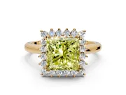 Starburst Halo Engagement Ring Setting for Fancy Yellow Princess Cut Center with Thin Round-Wire Band and Prong Head in Yellow Gold