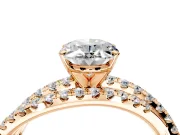 Solitaire Engagement Ring Setting for Oval Center with Woven 3-Strand Pave Band and Prong Head in Rose Gold