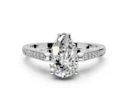 Cathedral Engagement Ring Setting for Pear-Shaped Center with Antique-Style Pave Band and Prong Head in Sterling Silver