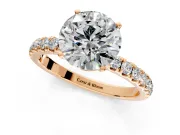 Open Basket Engagement Ring Setting for Round Cut Center with Pave Band and Prong Head in Rose Gold