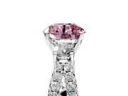 3 Stone Engagement Ring Setting for Fancy Pink Round Cut Center with Pave Split Shank and Prong Head in Sterling Silver