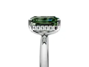 Hidden Halo Engagement Ring Setting for Fancy Green Emerald Cut Center with Thin Round-Wire Band and Prong Head in Platinum