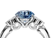 Cluster Engagement Ring Setting for Fancy Blue Round Cut Center with Bezel Accent Clusters and Prong Head in Sterling Silver