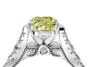 Solitaire Engagement Ring Setting for Fancy Yellow Cushion Cut Center with Pave Cathedral Shoulders and Prong Head in Platinum