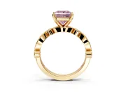 Solitaire Engagement Ring Setting for Fancy Pink Princess Cut Center with Milgrain Bezel Accents and Prong Head in Yellow Gold