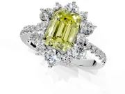 Floral Halo Engagement Ring Setting for Fancy Yellow Emerald Cut Center with Pave Accents and Prong Head in Sterling Silver