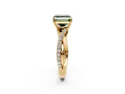 Crossover Engagement Ring Setting for Fancy Green Asscher Cut Center with Pave and Plain Strands and Prong Head in Yellow Gold