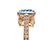 Cathedral Engagement Ring Setting for Fancy Blue Princess Cut Center with Antique-Style Pave Band and Prong Head in Rose Gold