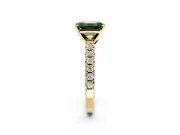 Solitaire Engagement Ring Setting for Fancy Green Emerald Cut Center with Large Accents and Prong Head in Yellow Gold