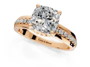 Solitaire Engagement Ring Setting for Cushion Cut Center with Raised Channel Band and Prong Head in Rose Gold