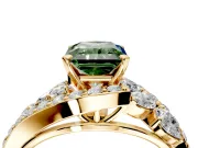 Halo Engagement Ring Setting for Fancy Green Radiant Cut Center with Marquise and Pave Bypass Band and Prong Head in Yellow Gold