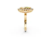 Halo Engagement Ring Setting for Fancy Yellow Oval Center with Milgrain Bezel Rim, Plain Band and Prong Head in Yellow Gold