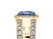 Halo Engagement Ring Setting for Fancy Blue Radiant Cut Center with Wide-Open Pave Split Shank and Prong Head in Yellow Gold