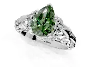 Solitaire Engagement Ring Setting for Fancy Green Pear-Shaped Center with Filigree Accent Basket and Prong Head in White Gold