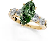 5 Stone Engagement Ring Setting for Fancy Green Marquise Center with Graduated Accents and Prong Head in Yellow Gold