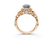 Solitaire Engagement Ring Setting for Fancy Blue Princess Cut Center with Filigree Band and Prong Head in Rose Gold
