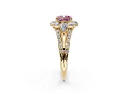 Halo Engagement Ring Setting for Fancy Pink Cushion Cut Center with Two-Strand Split Shank and Prong Head in Yellow Gold