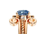 Solitaire Engagement Ring Setting for Fancy Blue Cushion Cut Center with Twisted Band and Scroll Prong Head in Rose Gold