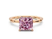 Solitaire Engagement Ring Setting for Fancy Pink Princess Cut Center with Bamboo Band and Prong Head in Rose Gold