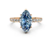 Solitaire Engagement Ring Setting for Fancy Blue Marquise Center with Round Cut Pave Band and Prong Head in Rose Gold