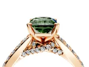 Solitaire Engagement Ring Setting for Fancy Green Radiant Cut Center with Crossover Accents and Prong Head in Rose Gold