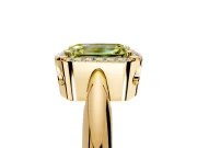 Halo Engagement Ring Setting for Fancy Yellow Emerald Cut Center with Tapered Plain Band and Prong Head in Yellow Gold