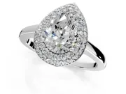 Halo Engagement Ring Setting for Pear-Shaped Center with Plain Tapered Band and Prong Head in Sterling Silver