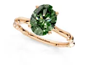 Solitaire Engagement Ring Setting for Fancy Green Oval Center with Bamboo Band and Prong Head in Rose Gold