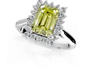 Starburst Halo Engagement Ring Setting for Fancy Yellow Emerald Cut Center with Thin Round-Wire Band and Prong Head in Platinum