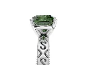 Solitaire Engagement Ring Setting for Fancy Green Cushion Cut Center with Scrollwork Band and Prong Head in Platinum