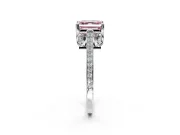 Cathedral Engagement Ring Setting for Fancy Pink Asscher Cut Center with Antique-Style Pave Band and Prong Head in White Gold