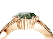 Halo Engagement Ring Setting for Fancy Green Heart-Shaped Center with Wide Band, Inlaid Accent Row and Prong Head in Rose Gold