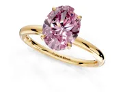 Hidden Halo Engagement Ring Setting for Fancy Pink Oval Center with Thin Rounded Band and Prong Head in Yellow Gold