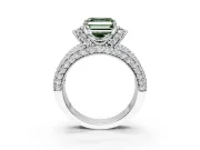 Pave Engagement Ring Setting for Fancy Green Asscher Cut Center with Curved Accent Rows, Openwork and Prong Head in Platinum