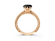 Solitaire Engagement Ring Setting for Fancy Black Heart-Shaped Center with Engraved Milgrain Band and Prong Head in Rose Gold
