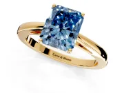 Solitaire Engagement Ring Setting for Fancy Blue Radiant Cut Center with Open Cathedral Shoulders and Prong Head in Yellow Gold
